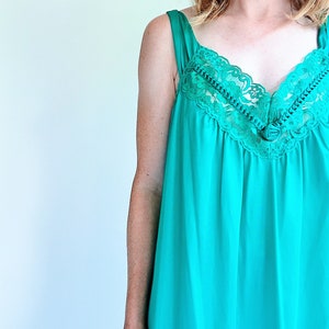 Vintage nightie silky slip lingerie emerald green long slip pajamas deadstock vintage neglige long strapless nightie sleepdress image 5