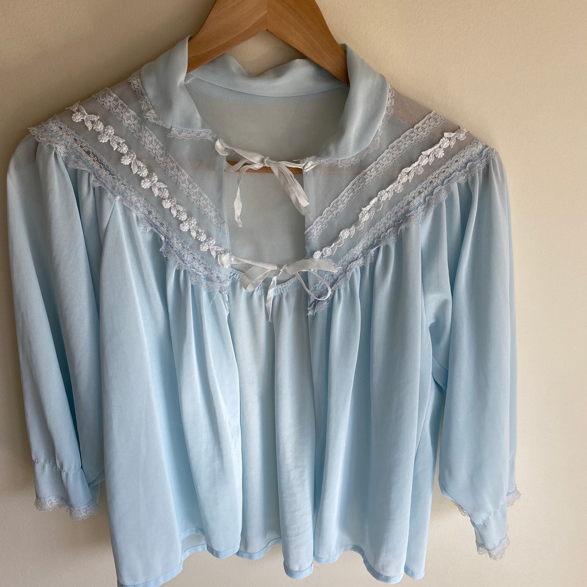 Vintage bed coat intimate sleepwear sheer lace baby blue Etsy