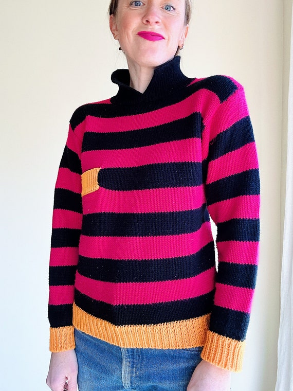 Striped bold colored sweater | vintage knit pullov