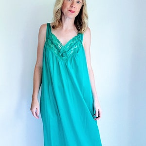 Vintage nightie silky slip lingerie emerald green long slip pajamas deadstock vintage neglige long strapless nightie sleepdress image 7