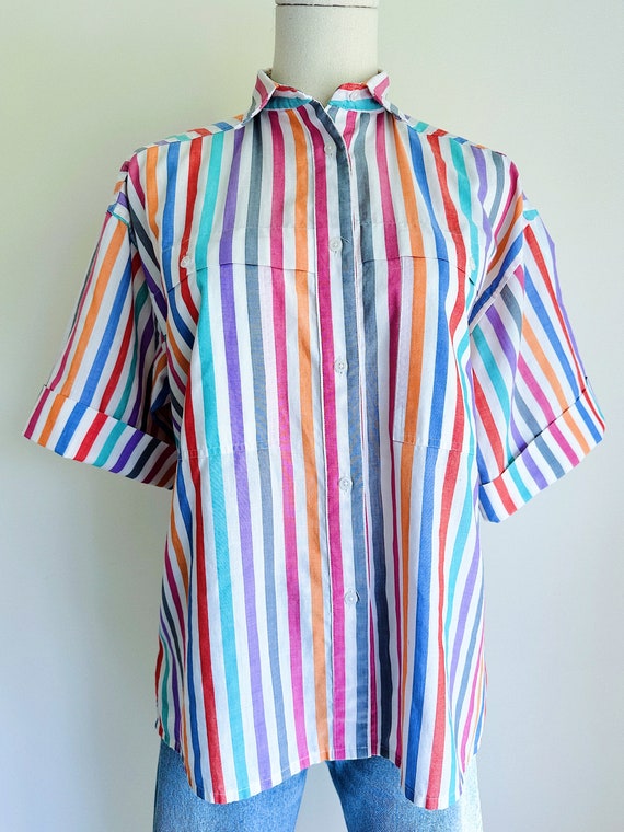 Vintage stripped button down | large chore pocket 