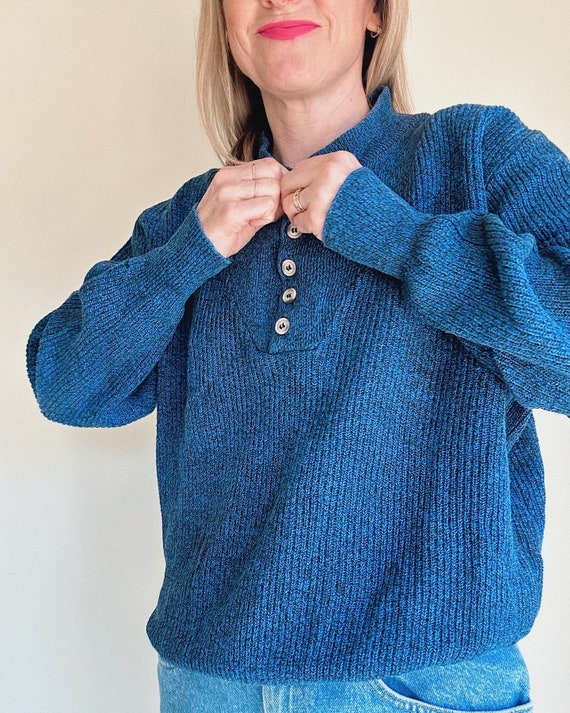 Vintage Henley sweater | fisherman style knit swea