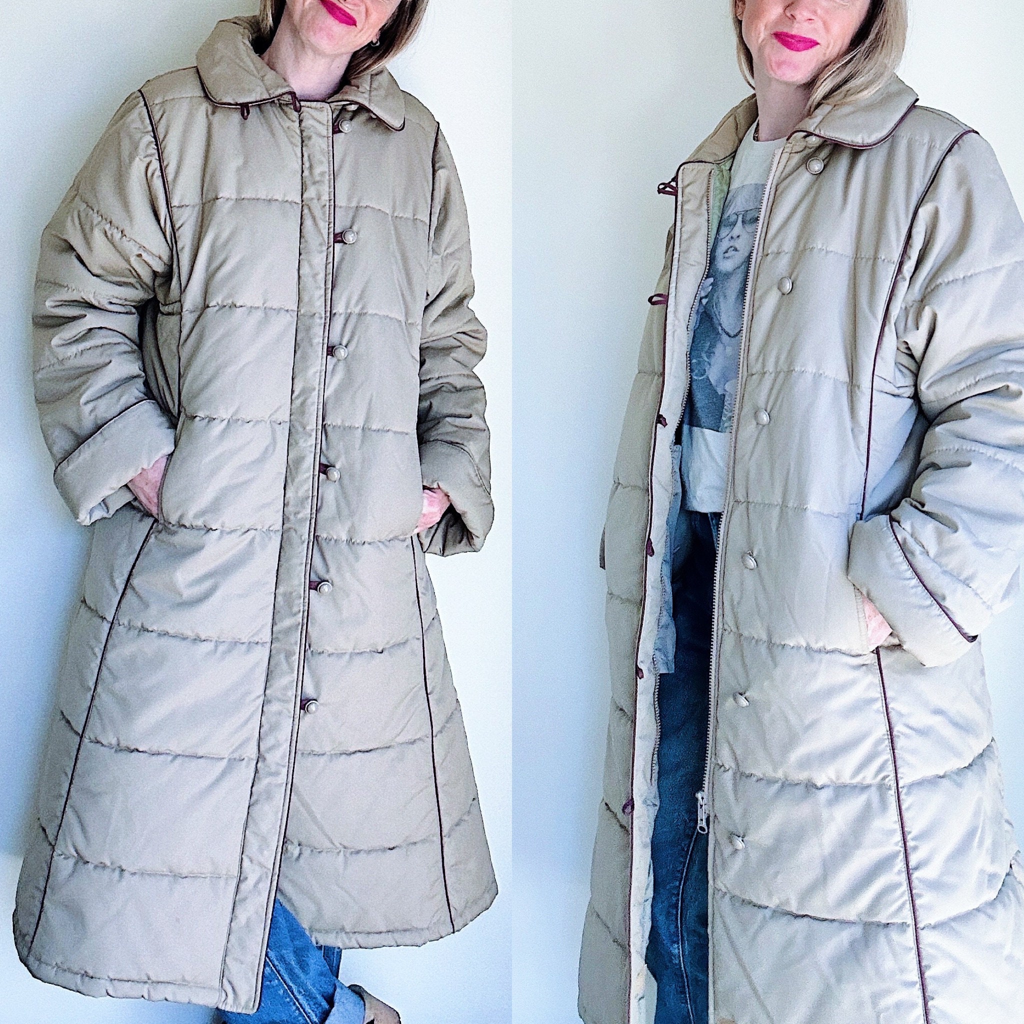 80s Quilted Long Coat - Etsy 80s Quilted Long Coat - Etsy