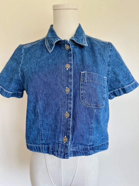 Vintage cropped denim shirt | button down jean den