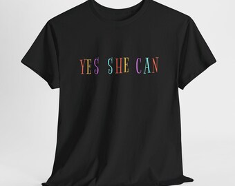 Camiseta colorida Yes She CAN, regalo motivacional e inspirador, camiseta unisex de algodón grueso, camiseta de Kamala Harris