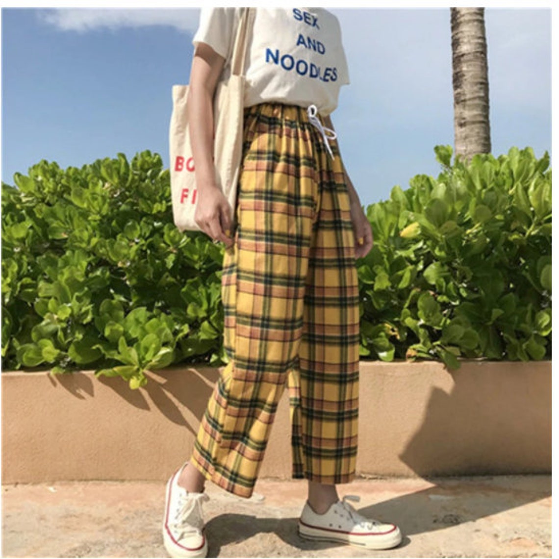 Yellow Plaid Vintage Pants Women 2021 Spring Summer Casual Etsy