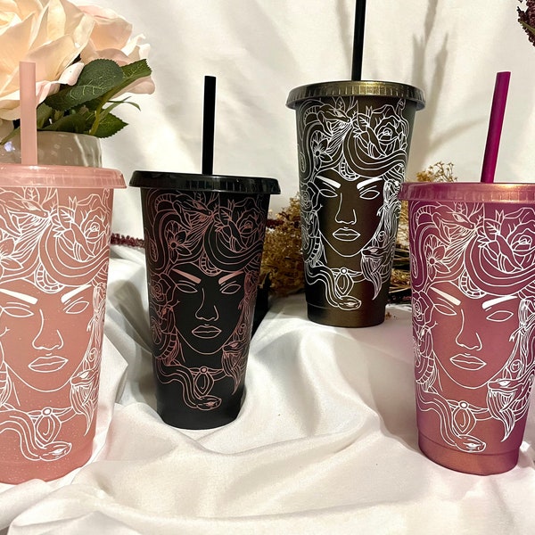 Medusa Tumbler, Venti Vinyl COLD CUP With Straw, Comparable to STARBUCKS Cup, Plastic Cup With Lid, Personalized 24 fl Plastic Cup