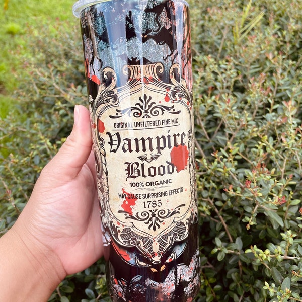 Vampire Blood tumbler, Halloween coffee tumbler, Gothic style tumbler, Apothecary Potions tumbler, Halloween witchy tumbler