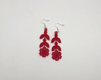 Embroidered Lace Dangle Earrings: Floral Boho Earrings