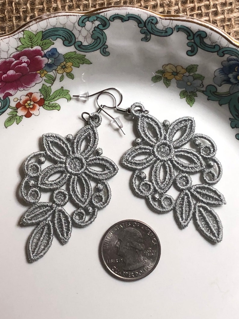 Lace Earrings Embroidered Earrings Dainty Earrings Etsy