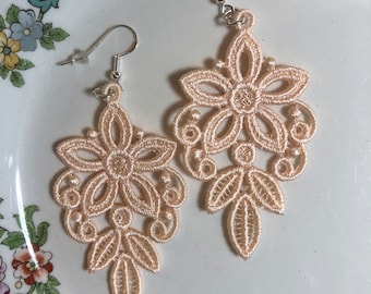 Lace Earrings • Embroidered Earrings • Dainty Earrings • Dangle Earrings • Embroidered Lace • Boho Earrings • Floral Earrings • Gift for Her