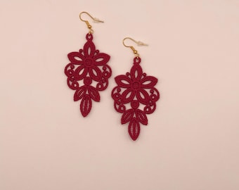 Lace Earrings, Flower Earrings, Vintage Style Earrings, Retro Earrings, FSL Earrings, Lace Gift for Her, Flower Earrings, Green Earrings