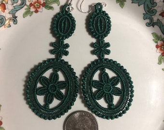 Lace Earrings • Embroidered Earrings • Statement Earrings • Dangle Earrings • Embroidered Lace • Boho Earrings • Floral Earrings