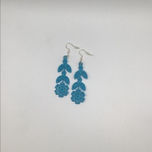 Embroidered Lace Dangle Earrings: Turquoise Floral Boho Earrings
