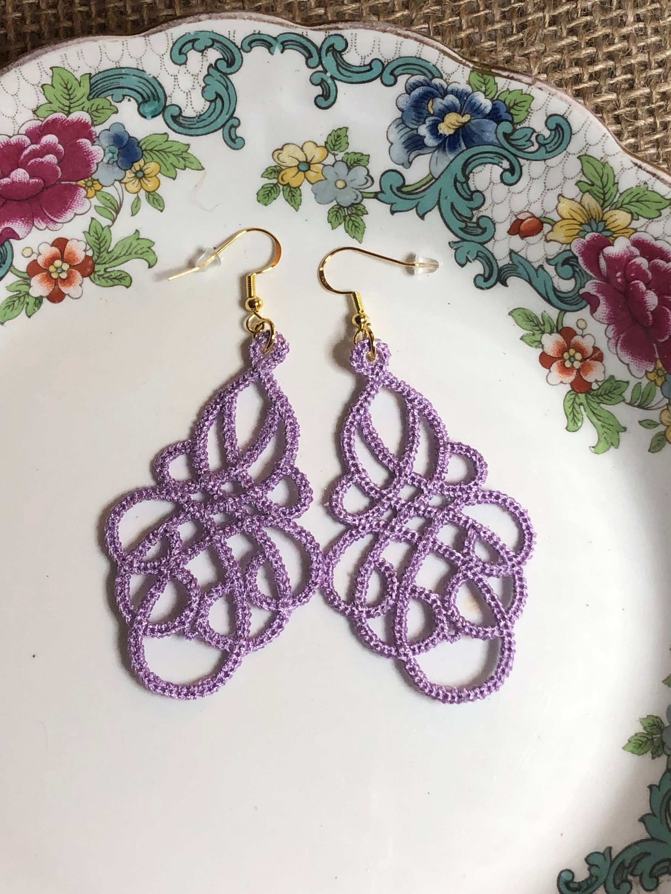 Tatted Earrings Lace Earrings Tatting Earrings Dangle Earrings Tat