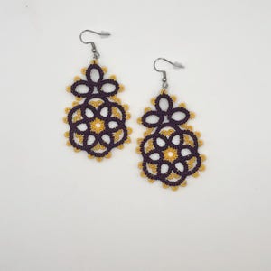 Tatted Lace Dangle Earrings: Frivolite Boho Jewelry