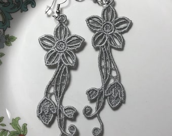 Lace Floral Earrings • FSL Earrings • Dainty Earrings • Dangle Earrings • Embroidered Lace • Boho Earrings • Floral Earrings • Gift for Her