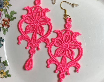 Lace Earrings • Embroidered Earrings • Statement Earrings • Dangle Earrings • Embroidered Lace • Chandelier Earrings • Floral Earrings