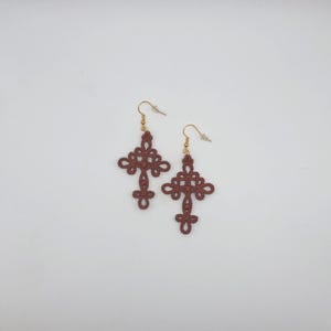 Tatted Cross Earrings: Frivolite Lace, Boho Style