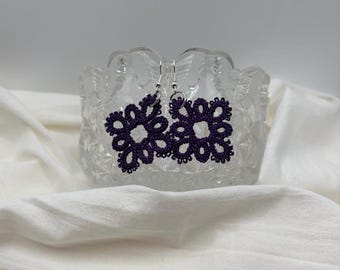 Tatted Lace Dangle Earrings: Boho Frivolite Jewelry