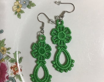 Lace Earrings • Embroidered Earrings • Green Earrings • Dangle Earrings • Embroidered Lace • Boho Earrings • Floral Earrings • Gift for Her