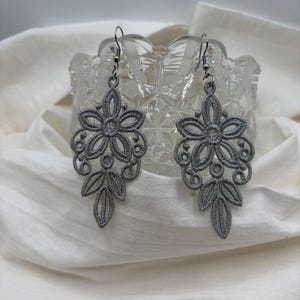 Embroidered Lace Earrings: Flower Dangle Earrings, Boho Style
