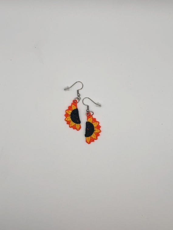 Embroidered Sunflower Earrings: Garden Lover Gift