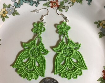 Angel Earrings • Lace Earrings • Embroidered Earrings • Dainty Earrings • Dangle Earrings • Embroidered Lace • Boho Earrings • Gift for Her