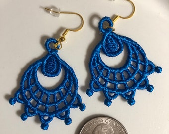 Lace Earrings • Embroidered Earrings • Blue Earrings • Dangle Earrings • Embroidered Lace • Boho Earrings • Floral Earrings • Gift for Her