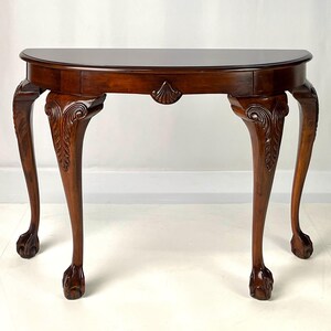 Chippendale Style Carved Cherry Demilune Console Table