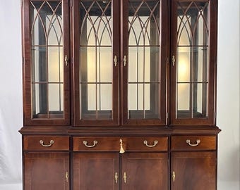 Vintage Ethan Allen Georgian Style Mahogany Breakfront China Cabinet