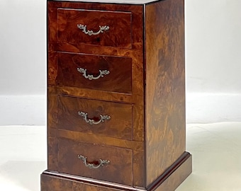 Vintage Italian Burl Wood 4-Drawer Nightstand or Side Chest