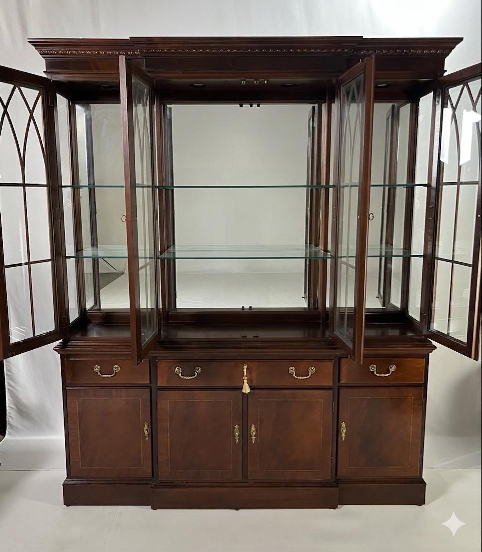 Vintage Ethan Allen Georgian Style Mahogany Breakfront China