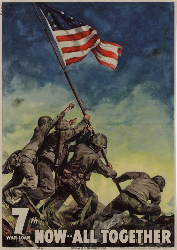 WW2 Retro Poster Iwo Jima WWII, WW2 Poster, WWII Wall Art