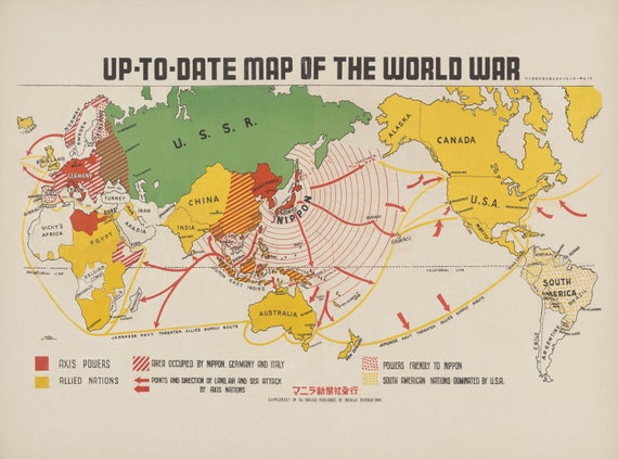 Map of World War II 1942 WW2 Map Axis Empire of Japan  Etsy