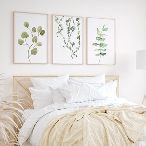 Watercolor Greenery Prints, Printable Wall Art, Eucalyptus Prints Set of 3, Botanical Plant Poster, Bedroom Decor, Leaf Prints, Digital