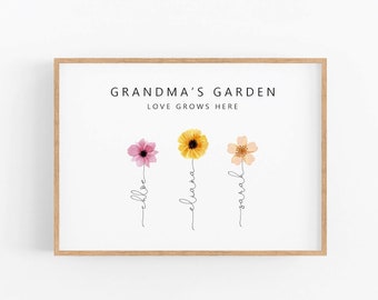 Printable Wall Art, Mother&#39;s Day Gift, Personalised Mom Print, Mum&#39;s - Grandmas Garden, Watercolor Flowers Print, Custom Gift From Grandkids