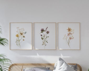 Printable Wall Art, Set of 3 Wildflower Prints, Bedroom Decor, Living Room Poster, Above Bed Art, Floral Art, Bridal Gift, Digital Download