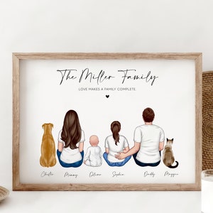 Family Portrait Print, Father's Day Gift, Custom Gift for Mom & Dad, Personalized Gift for Family, Housewarming - Anniversary Gift, Digital