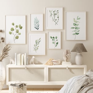Printable Wall Art, Set of 6 Prints, Watercolor Plant Print, Eucalyptus Poster, Botanical Wall Art Decor, Greenery, Farmhouse - Home Decor