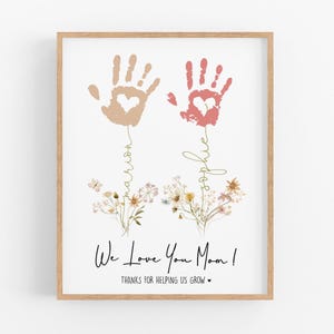 Custom Handprint Flower Bouquet, Mother&#39;s Day Craft, Personalized Kids - Toodler Names Art Print, Birthday Gift For Mom, Grandma, Digital
