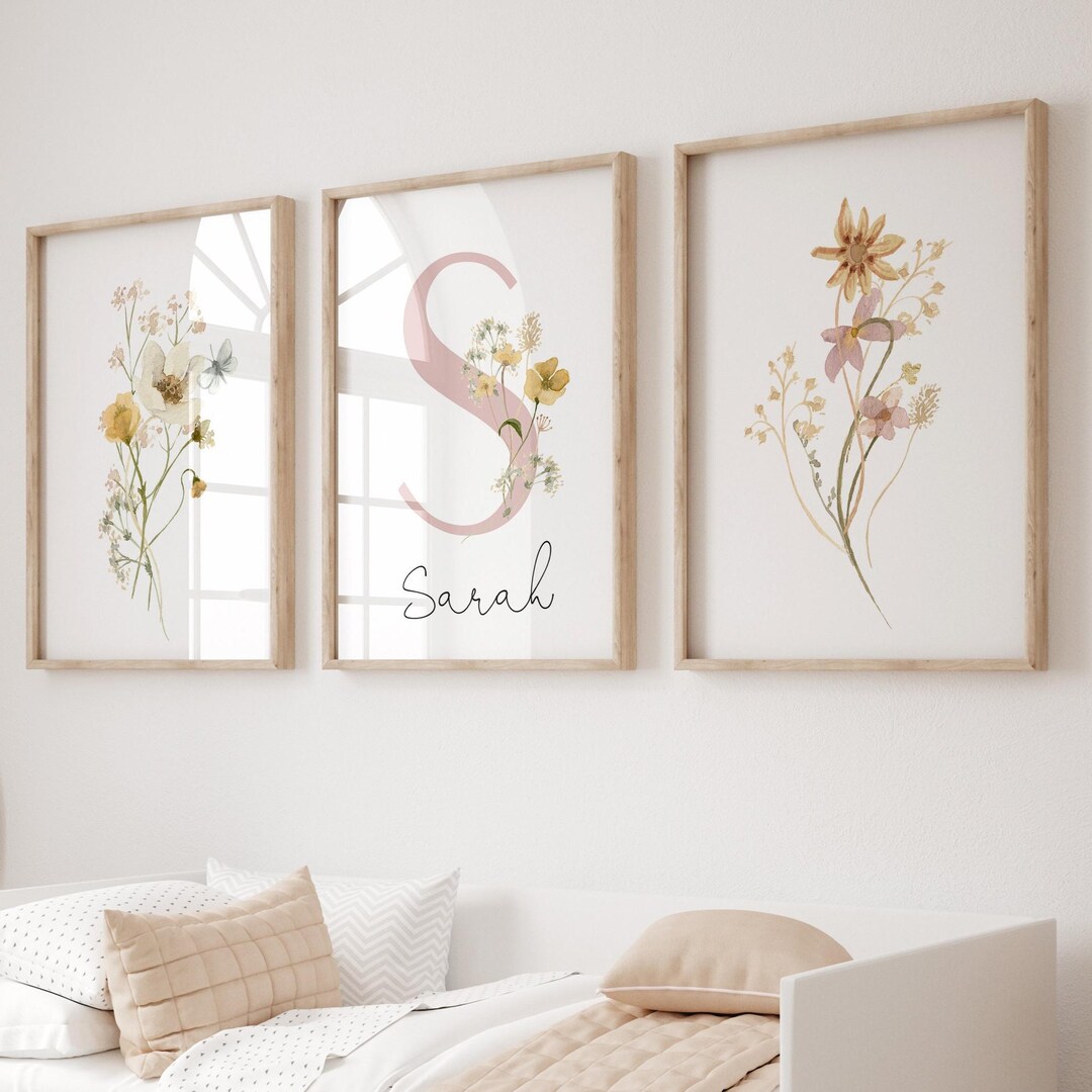 Wildflowers Prints Set of 3, Custom Floral Nursery Wall Art, Boho Baby ...