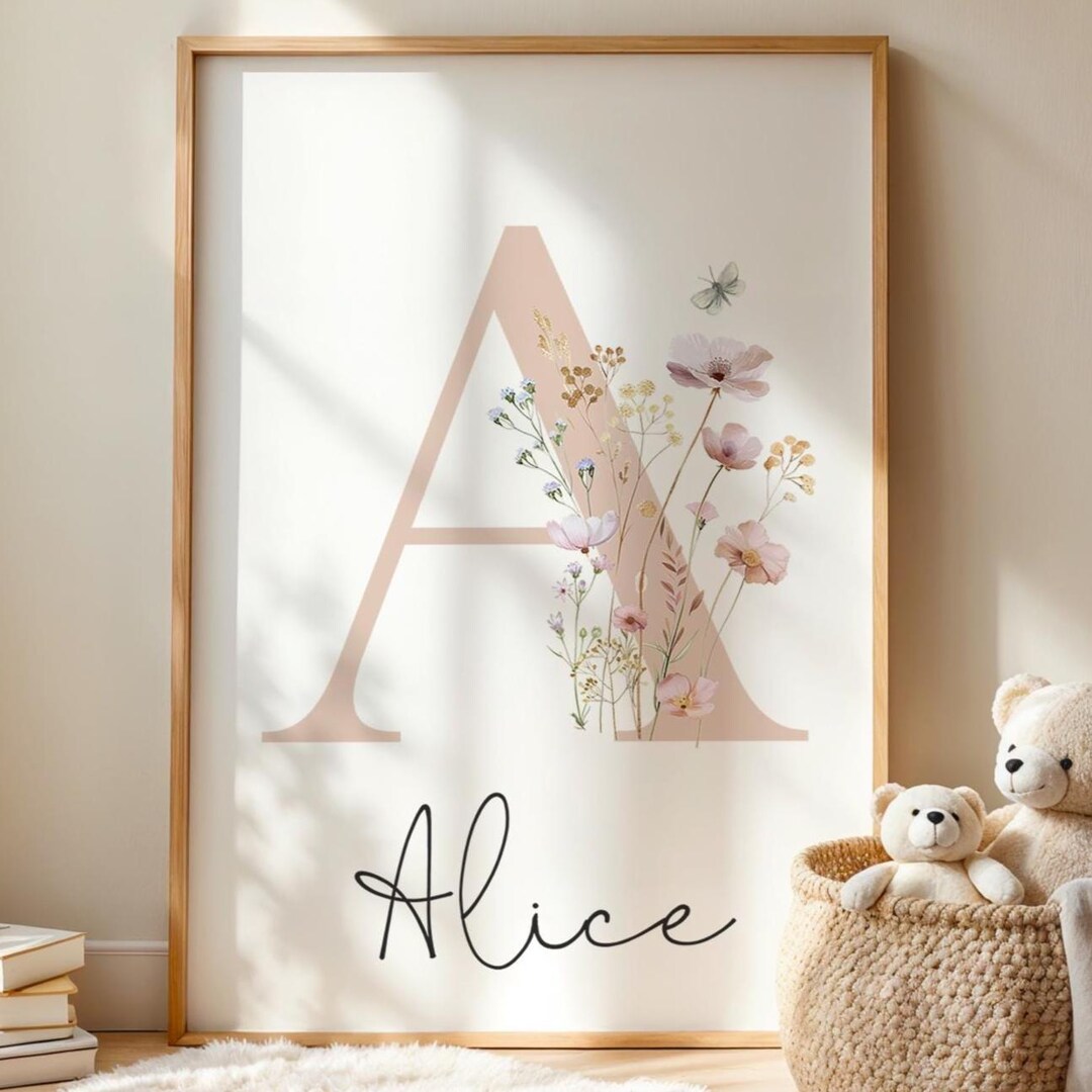 Floral Initial Nursery Art, Custom Name Print (digital Download) - Etsy