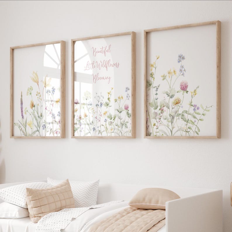 Custom Wildflowers Prints, Floral Nursery Wall Art, Boho Baby Girl ...
