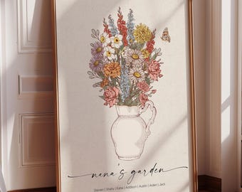 Birth Flower Bouquet Print, Custom Family Art, Personalized Floral Gift (Digital Download)
