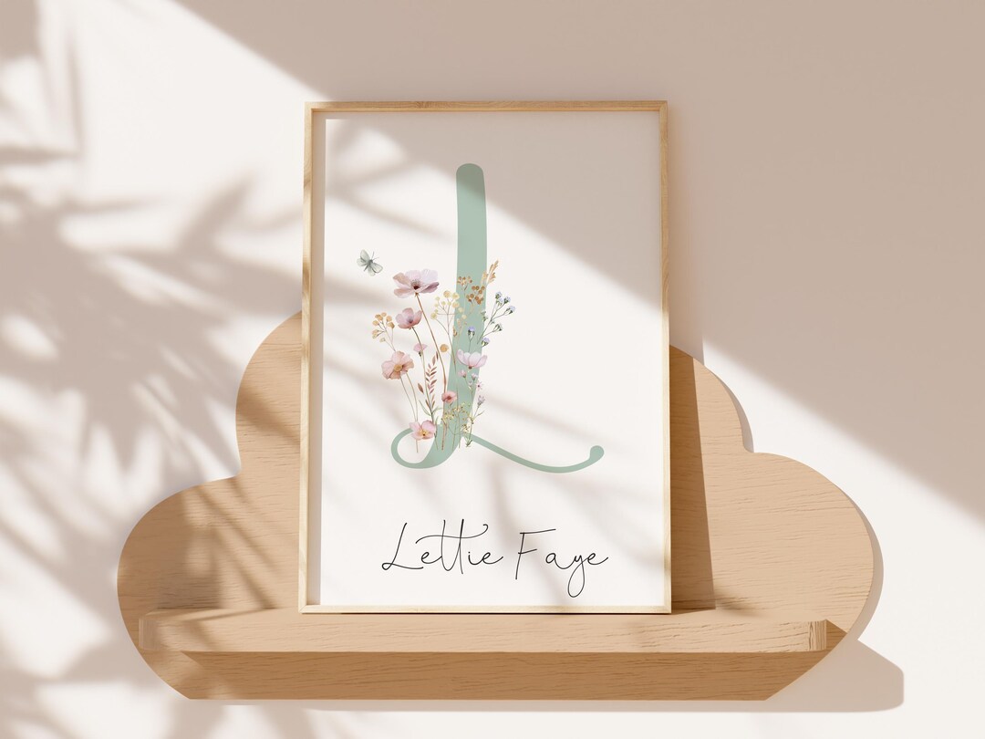 Custom Initial Print, Wildflower Nursery Wall Art, Boho Watercolor ...