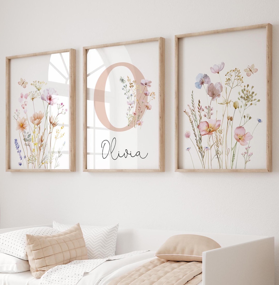 Floral Nursery Wall Art, Custom Wildflowers Prints, Boho Baby Girl ...