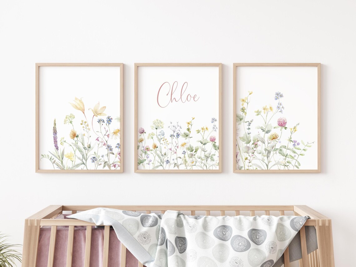 Custom Wildflowers Prints, Floral Nursery Wall Art, Boho Baby Girl ...