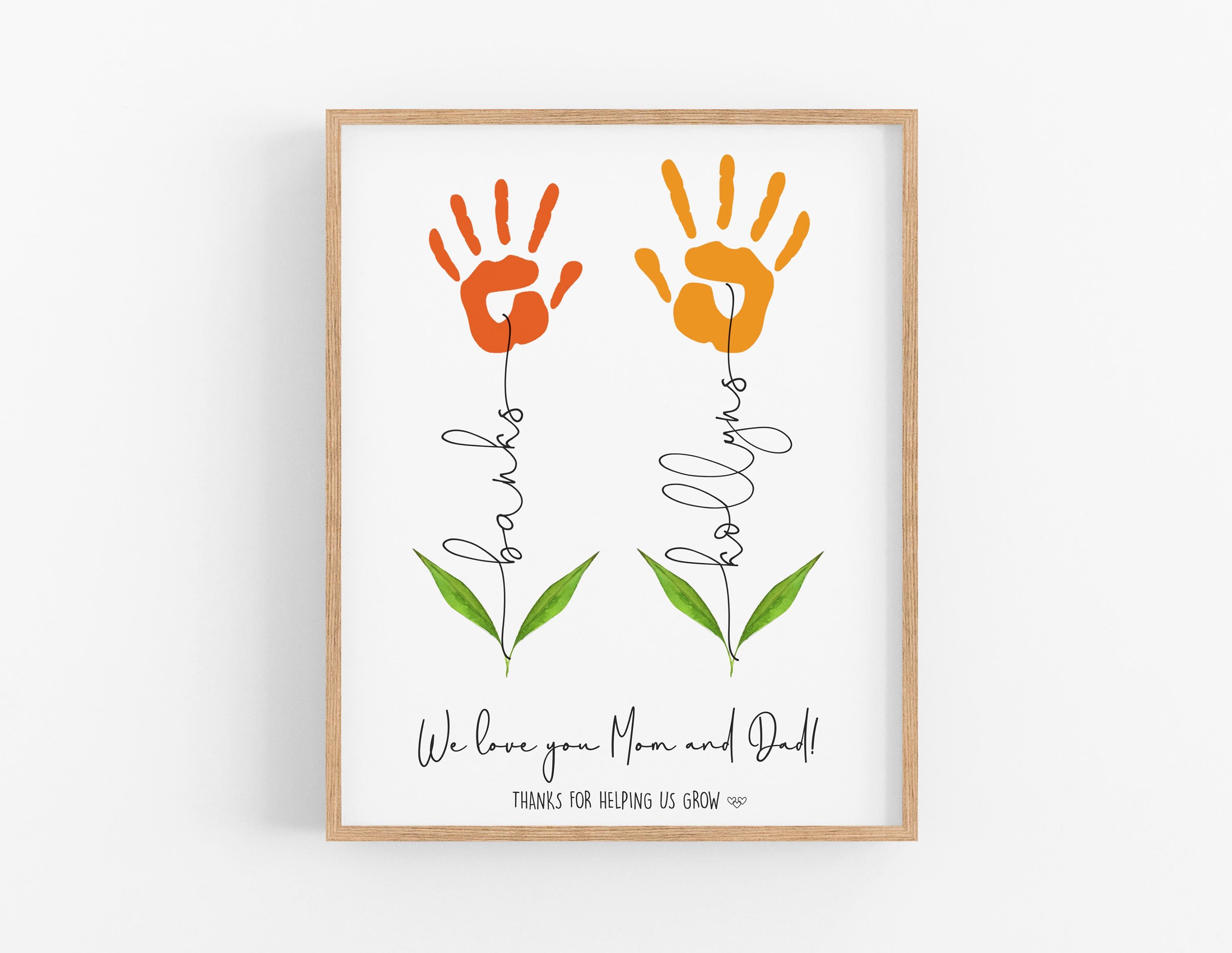 Handprint Flower Bouquet, Mother's Day Craft, Personalized Kids - Toodler Names Art Print, Custom Birthday Gift For Mom, Teacher, Grandma