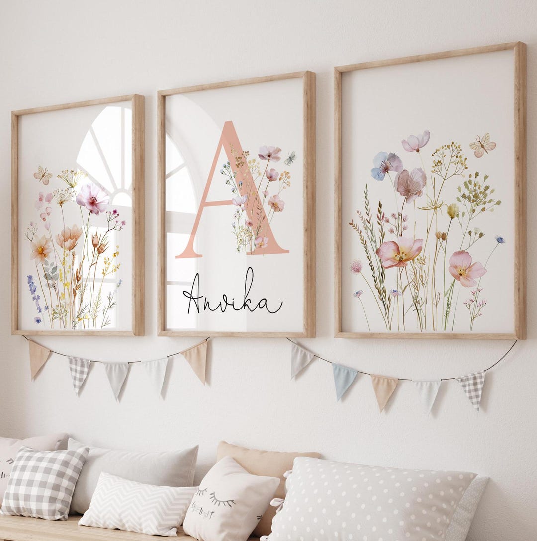Floral Initial Nursery Print, Wildflower Watercolor Art (digital) - Etsy